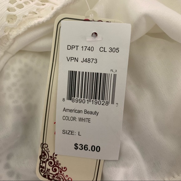 NWT White Lace Cold Shoulder American Beauty Blouse Large - Picture 12 of 14